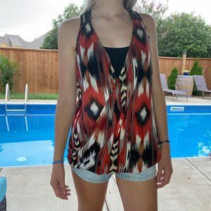 Red and Black Cross Over Blouse Tank Top